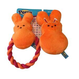 PEEPS 6" Dressed Up Orange Plush Bunny Squeaker & Pull Dog Toy Set of 2
